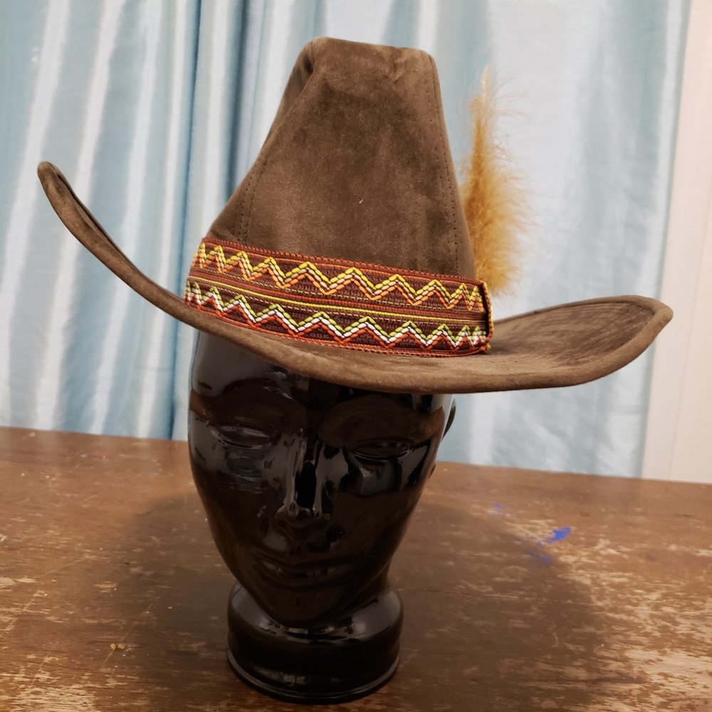 Vintage BECO Brown Western Hat with Feather Size Small